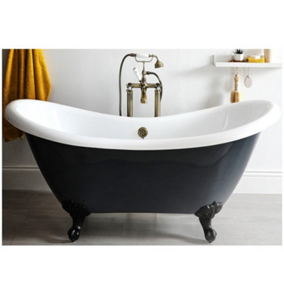 Homestylestore Stone Grey 1750 X 730mm Bathroom Double Ended Freestanding Slipper Bath With Black Feet from B&Q