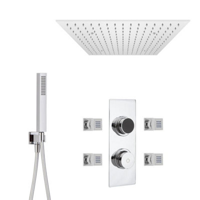 Homestylestore Chrome Digital Thermostatic Shower With 500mm Square Recessed Shower HeadHand Shower And Body Jets from B&Q