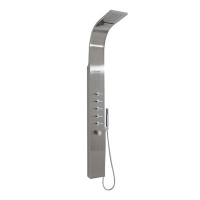 Homestylestore Chrome Thermostatic Outdoor Shower Tower Panel With Waterblade Shower HeadBody Jets And Hand Shower from B&Q