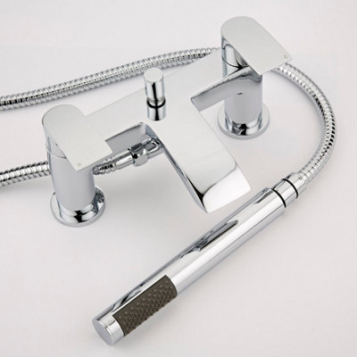 Homestylestore Chrome Deck Mounted Bath Shower Mixer Tap With Hand Shower Handset Kit from B&Q