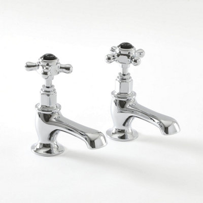 Homestylestore Chrome And Black Bathroom Basin Pillar Taps With Crosshead Handles from B&Q