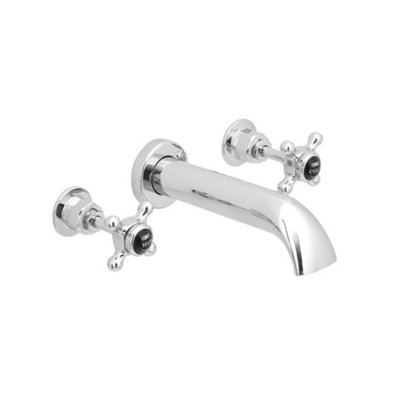Homestylestore Chrome And Black Wall Mounted 3 Tap Hole Bath Filler Tap With Crosshead Handles from B&Q