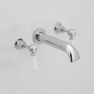 Homestylestore Chrome And White Wall Mounted 3 Tap Hole Bath Filler Tap With Lever Handles from B&Q