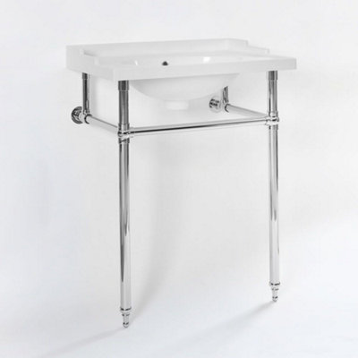 B&Q -  White Bathroom Basin Sink And Chrome Washstand 630 X 470mm