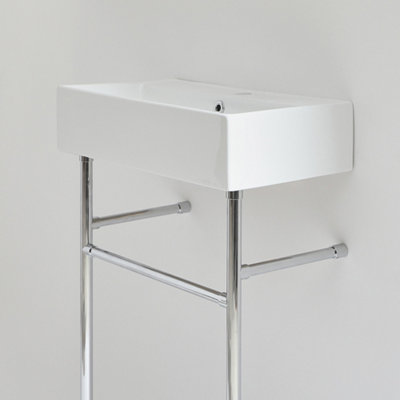 Homestylestore White 1 Tap Hole Bathroom Basin Sink And Chrome Washstand 605 X 430mm from B&Q