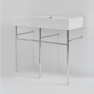 Homestylestore White 1 Tap Hole Bathroom Basin Sink And Chrome Washstand 1000 X 420mm from B&Q