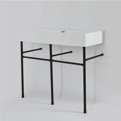 Homestylestore White 1 Tap Hole Bathroom Basin Sink And Black Washstand 1000 X 420mm from B&Q