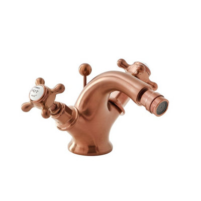Homestylestore Brushed Copper Bathroom Mono Bidet Mixer Tap With Crosshead Handles from B&Q