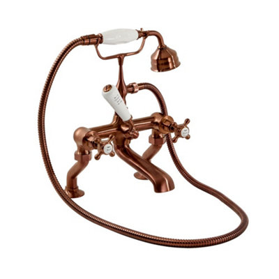 Homestylestore Brushed Copper Deck Mounted Bath Shower Mixer Tap With Crosshead Handles from B&Q