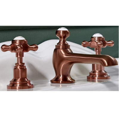 Homestylestore Brushed Copper 3 Tap Hole Basin Mixer Tap With Crosshead Handles from B&Q