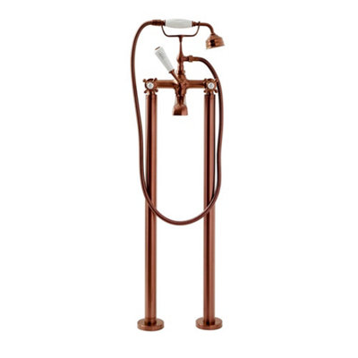 Homestylestore Brushed Copper Freestanding Bath Shower Mixer Tap With Crosshead Handles from B&Q