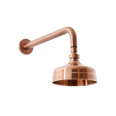 Homestylestore 155mm Brushed Copper Round Fixed Shower Head With Wall Mounted Arm from B&Q