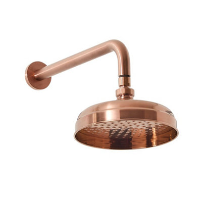 Homestylestore 205mm Brushed Copper Round Fixed Shower Head With Wall Mounted Arm from B&Q