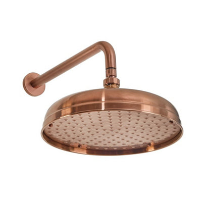Homestylestore 300mm Brushed Copper Round Fixed Shower Head With Wall Mounted Arm from B&Q