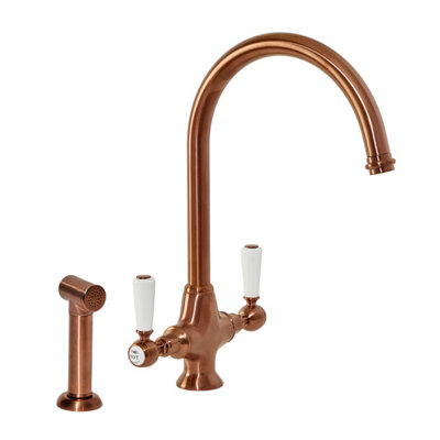B&Q -  Brushed Copper Lever Handle Kitchen Sink Mixer Tap With Swivel Spout Pull Out Spray