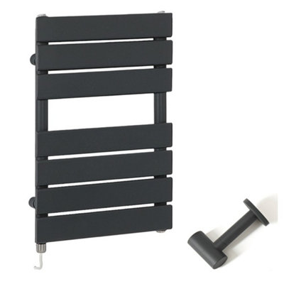Homestylestore Anthracite Flat Panel Heated Towel Rail Radiator With Simple Heating Element And Cable Cover 600 X 400mm from B&Q