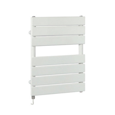 Homestylestore White Flat Panel Heated Towel Rail Radiator With Simple Heating Element 600 X 400mm from B&Q