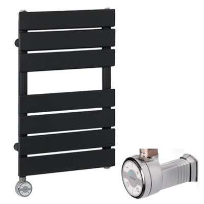 Homestylestore Black Flat Panel Heated Towel Rail Radiator With Thermostatic Heating Element And Cable Cover 600 X 400mm from B&Q