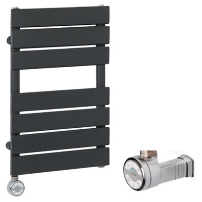 Homestylestore Anthracite Flat Panel Heated Towel Rail Radiator With Thermostatic Heating Element And Cable Cover 600 X 400mm from B&Q