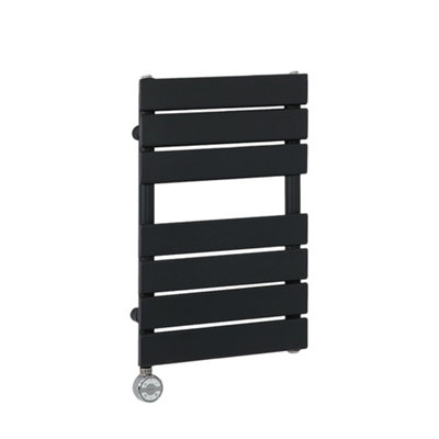 Homestylestore Black Flat Panel Heated Towel Rail Radiator Thermostatic Heating Element 600mm X 400mm from B&Q