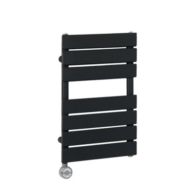 Homestylestore Black Flat Panel Heated Towel Rail Radiator With Thermostatic Heating Element 600 X 400mm from B&Q