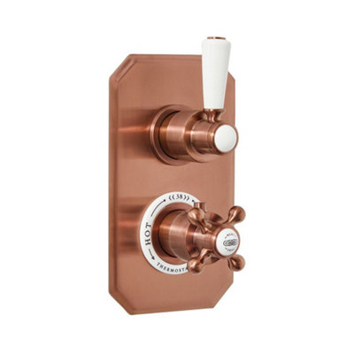 Homestylestore Brushed Copper 2 Outlet Concealed Twin Diverter Thermostatic Mixer Shower Valve from B&Q