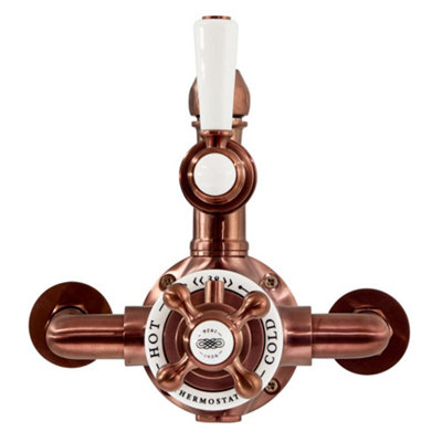 Homestylestore Brushed Copper Exposed Twin Thermostatic Mixer Shower Valve from B&Q