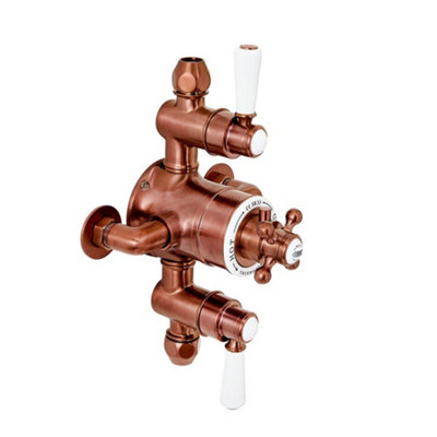 Homestylestore Brushed Copper 2 Outlet Exposed Triple Thermostatic Mixer Shower Valve from B&Q