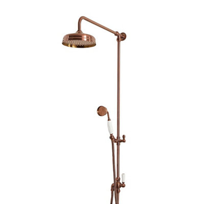 Homestylestore Brushed Copper Grand Rigid Riser With Fixed Rainfall Shower Head And Hand Shower from B&Q