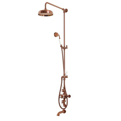 Homestylestore Brushed Copper Grand Rigid Riser With Thermostatic ValveShower HeadHand Shower And Wall Mounted Bath Spout from B&Q