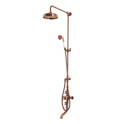 Homestylestore Brushed Copper Grand Rigid Riser With Exposed Thermostatic ValveRound Shower HeadHand Shower And Bath Spout from B&Q