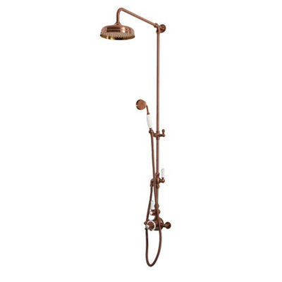 Homestylestore Brushed Copper Grand Rigid Riser With Exposed Thermostatic Mixer ValveRound Shower Head And Hand Shower from B&Q