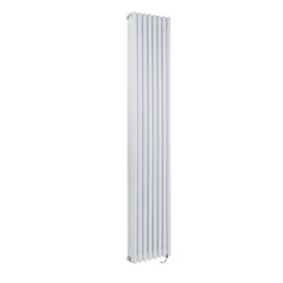 Homestylestore White 1800 X 380mm Cast Iron Style Vertical 3 Column Electric Radiator Touchscreen Wifi Thermostat Cable Cover from B&Q