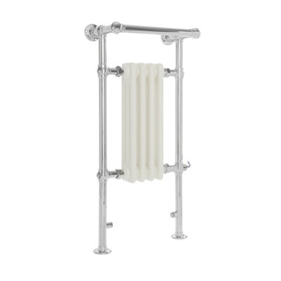 Homestylestore 930 X 452mm Chrome And White Electric Heated Towel Rail Radiator With Cast Iron Style Insert And Overhanging Rail from B&Q