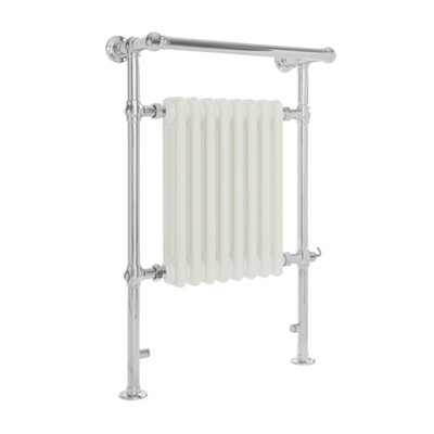 Homestylestore 930 X 620mm Chrome And White Electric Heated Towel Rail Radiator With Cast Iron Style Insert And Overhanging Rail from B&Q