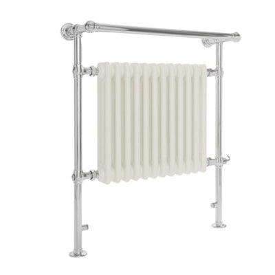 Homestylestore 930 X 790mm Chrome And White Electric Heated Towel Rail Radiator With Cast Iron Style Insert And Overhanging Rail from B&Q
