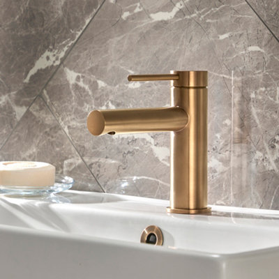 Homestylestore Brushed Brass Mono Bathroom Basin Mixer Tap Lever Handle from B&Q