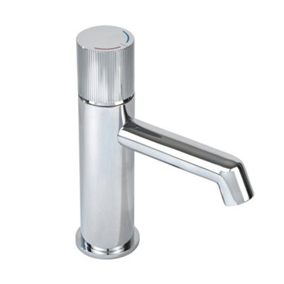 Homestylestore Chrome Mono Bathroom Basin Mixer Tap Round Ribbed Handle from B&Q
