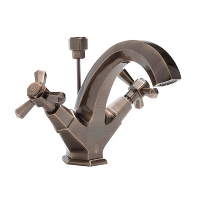 Homestylestore Aged Bronze Art Deco Mono Bathroom Basin Mixer Tap Crosshead Handles from B&Q