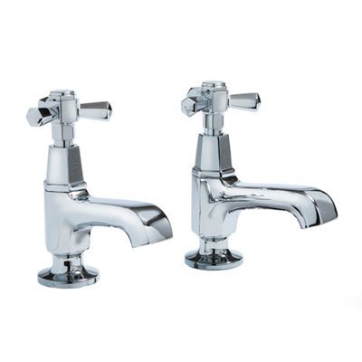 Homestylestore Chrome Art Deco Bathroom Basin Pillar Taps Crosshead Handles from B&Q