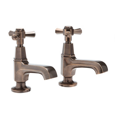 Homestylestore Aged Bronze Art Deco Bathroom Basin Pillar Taps Crosshead Handles from B&Q