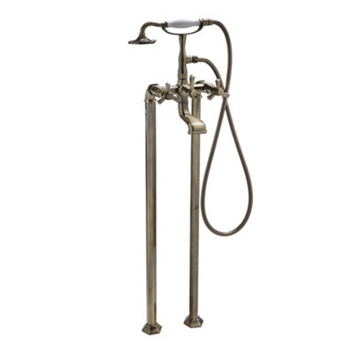 Homestylestore Aged Gold Art Deco Freestanding Bathroom Bath Shower Mixer Tap Crosshead Handles from B&Q