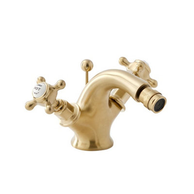 Homestylestore Brushed Brass Bathroom Mono Bidet Mixer Tap With Crosshead Handles from B&Q