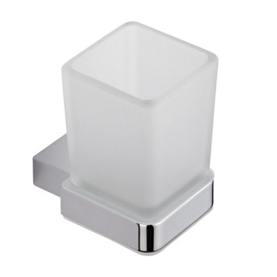 Homestylestore Wall Mounted Square Bathroom Glass Toothbrush Tumbler And Chrome Holder from B&Q