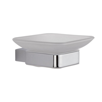 Homestylestore Wall Mounted Square Glass Bathroom Soap Dish And Chrome Holder from B&Q