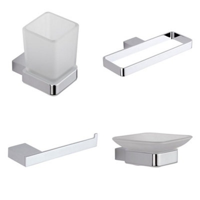 Homestylestore Chrome 4 Piece Bathroom Accessory Set With Towel RingTumblerSoap Dish And Toilet Roll Holders from B&Q