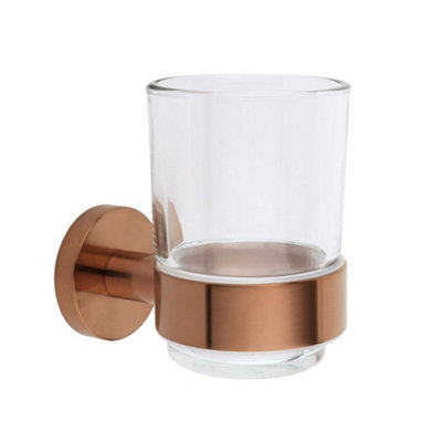 Homestylestore Wall Mounted Bathroom Glass Toothbrush Tumbler With Brushed Copper Holder from B&Q