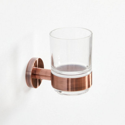Homestylestore Wall Mounted Bathroom Glass Tumbler And Copper Holder from B&Q