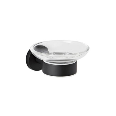 Homestylestore Round Wall Mounted Bathroom Glass Soap Dish With Black Holder from B&Q