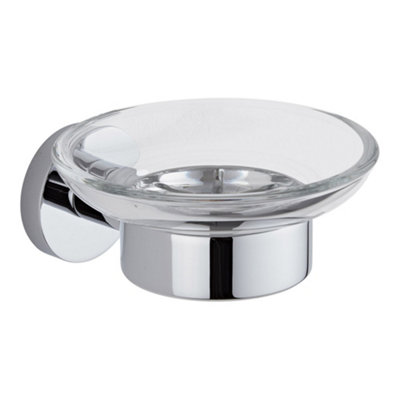 Homestylestore Round Wall Mounted Bathroom Glass Soap Dish With Chrome Holder from B&Q